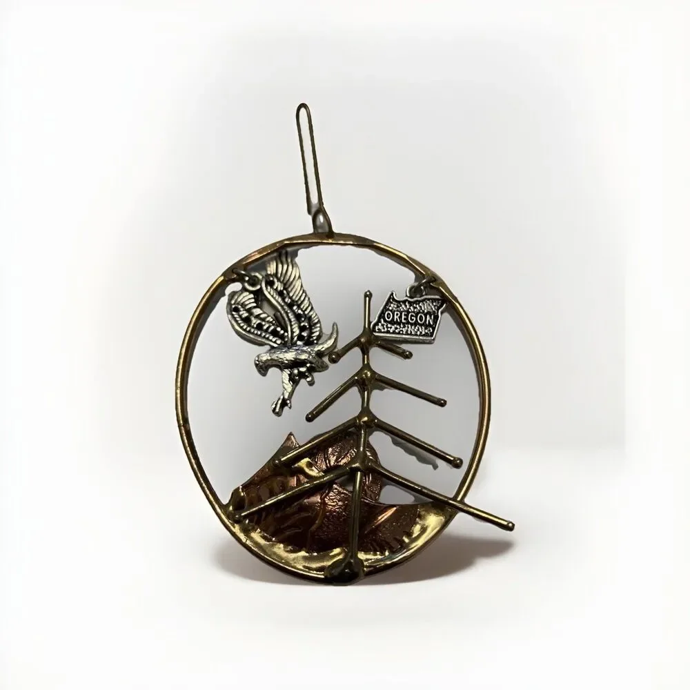 Oregon Metal Ornament silver copper bronze round Artisan Crafted Holiday